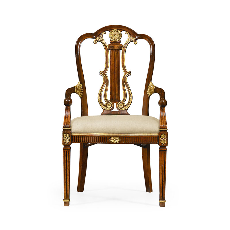Chaise avec accoudoirs en bois massif de couleur acajou antique