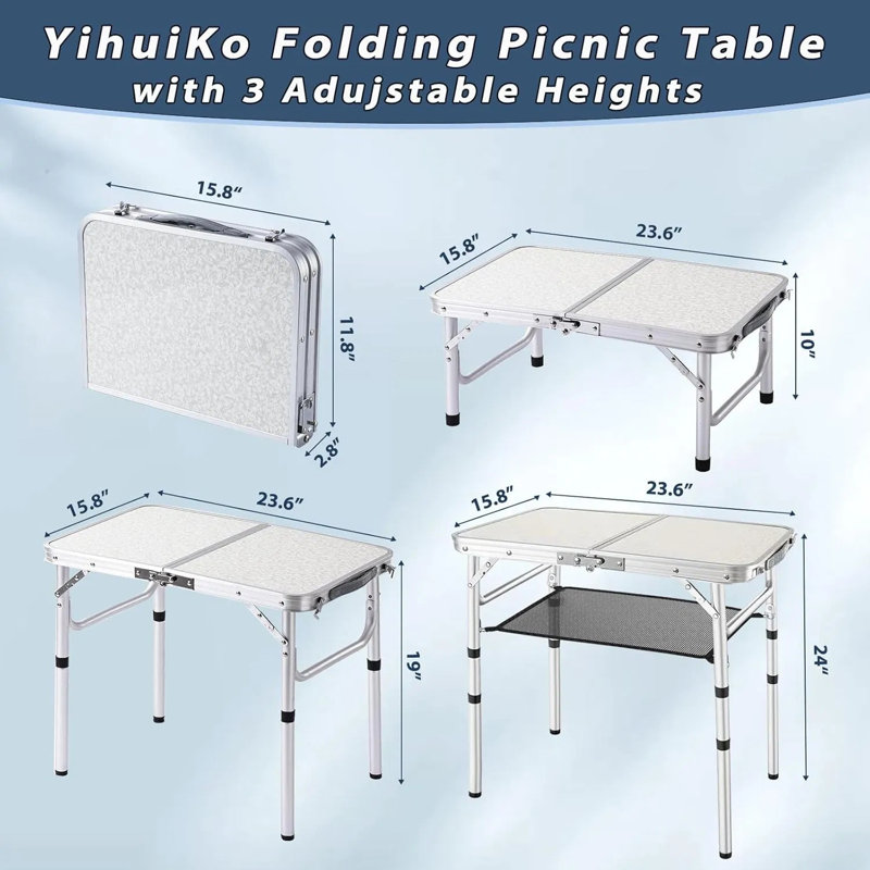 Table de pique-nique pliante, petite table de camping avec hauteurs ajustables, table d'appoint portable en aluminium léger pour le bureau, la plage, le jardin, les voyages
