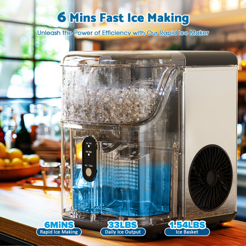 Machine à glaçons de comptoir, machine à glaçons 33Lbs / 24H avec glace à croquer