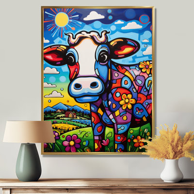 Pink Green Abstract Cow Landscape II - Cow Animal Wall Art