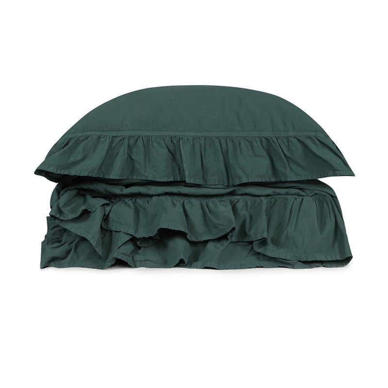 Ensemble de housse de couette 100% coton Landwehr, Housse de couette simple + 1 taie d'oreiller 24 po, Vert foncé