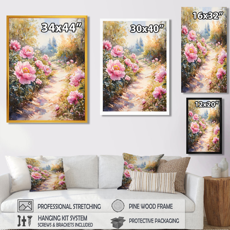 Pivoines le long du chemin de terre II - Pivoines, impressions sur toile, H 44 po x l 34 po, Toile tendue, Ne s’applique pas