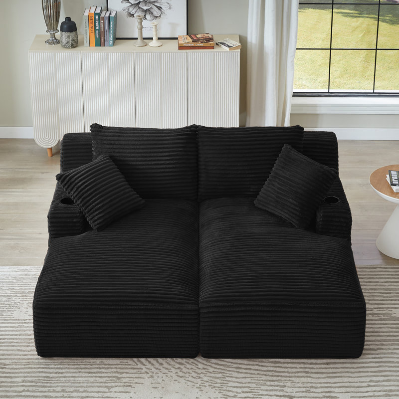 Méridienne double compressible avec porte-gobelets, Noir
