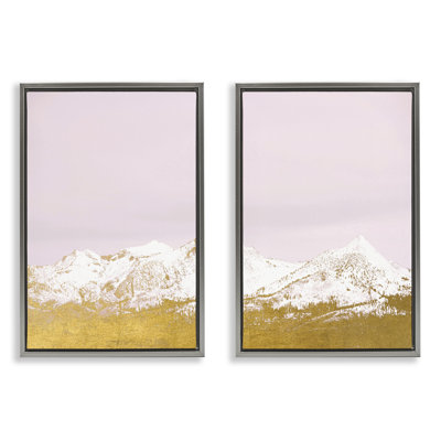 Snow Tipped Mountains on Pink 2pc Floating Frame Set, design by Gemma Bardot