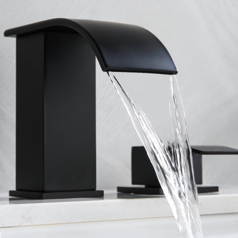 8 in. Widespread Double Handle Waterfall Spout Bathroom Vessel Sink Faucet , Matte Black