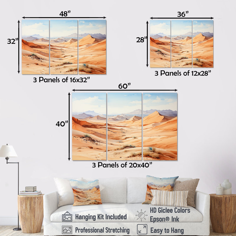 Paysage désertique du désert - ensemble d'art mural désert, Toile tendue, H 40 po x l 60 po x P 1 po