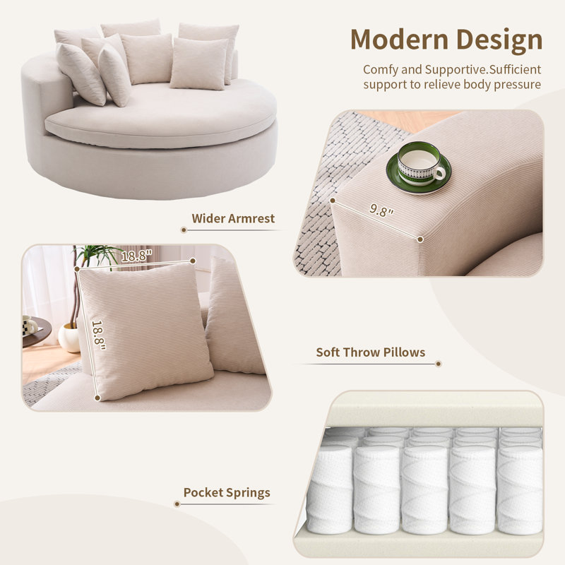 70" Chenille Chaise Lounge – Compression-Packed Foam Chair, Beige