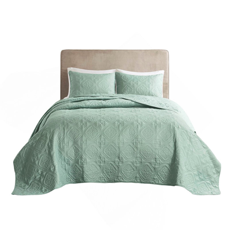 King/Cal King Size 3 Piece Reversible Seafoam Bedspread Set Lightweight Coverlet Bedding Set, Green