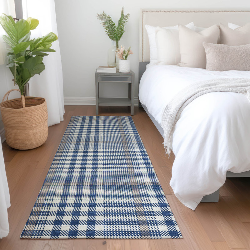 Navy Synthetic Washable Indoor/Outdoor Runner Rug 2'3" x 7'6"