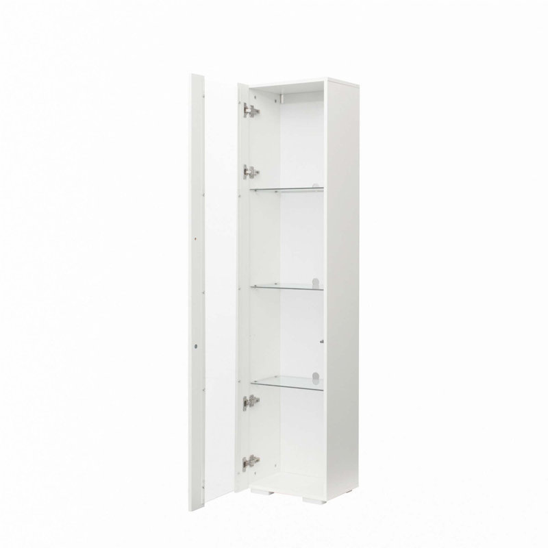 Side Cabinet With Aluminum Strip Lamp,With Large Storage Space, White