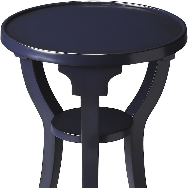  Table de bout ronde transitionnelle en bois bleu 24 po avec tablette