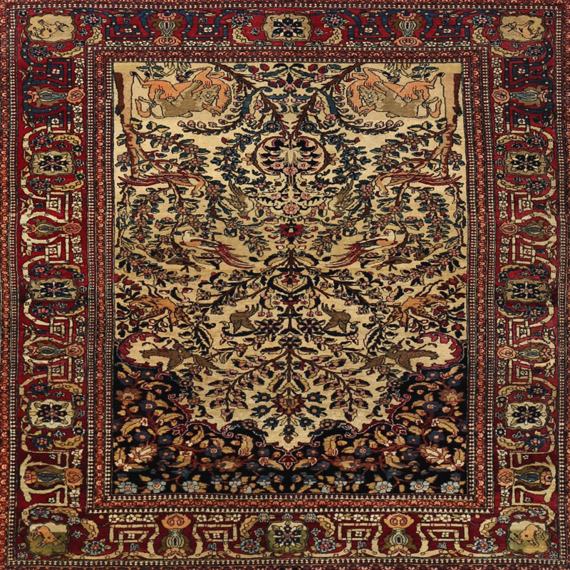 Tapis rouge/noir/brun traditionnel Dandor, Rond 6 pi