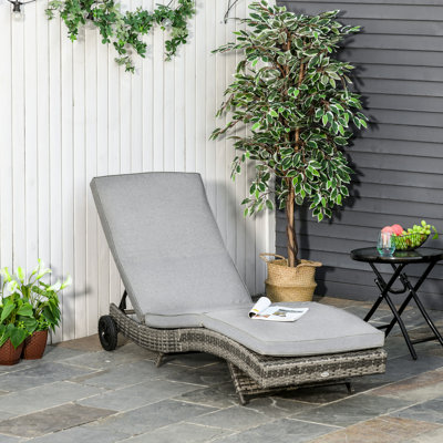 Chaise longue Sun Sun, chaise longue d'extérieur rembourrée en PE avec roues réglables et portables à 5 niveaux, espace de jeu gris, espace de jeu mobile