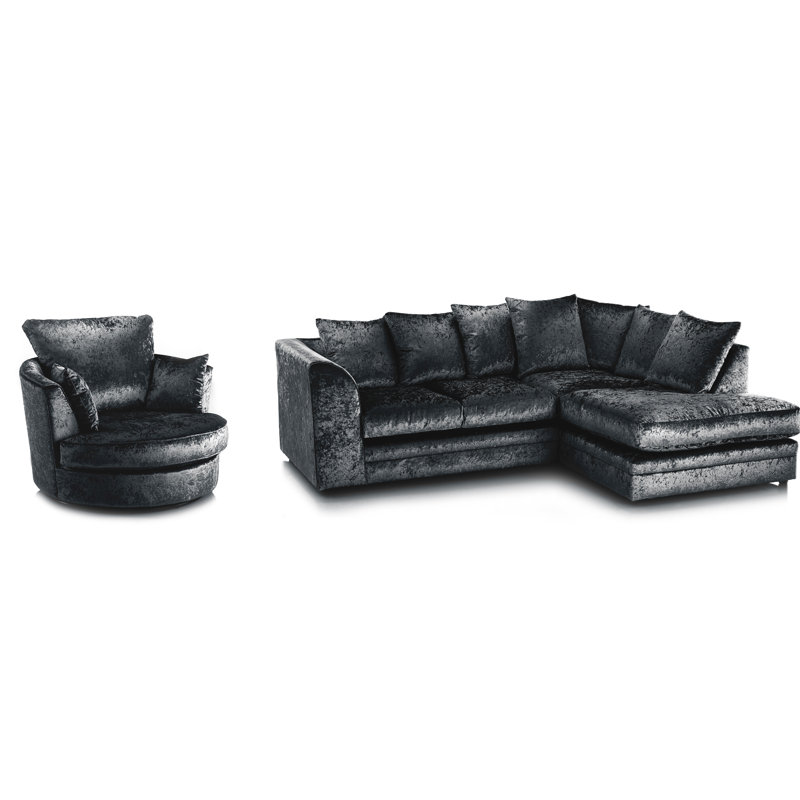 Romelia 2 - Piece Velvet Living Room Set, Right Hand, Black