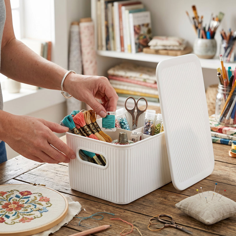 Panier en plastique nervuré, 2, Blanc, H 5 po x l 7 po x P 10,5 po