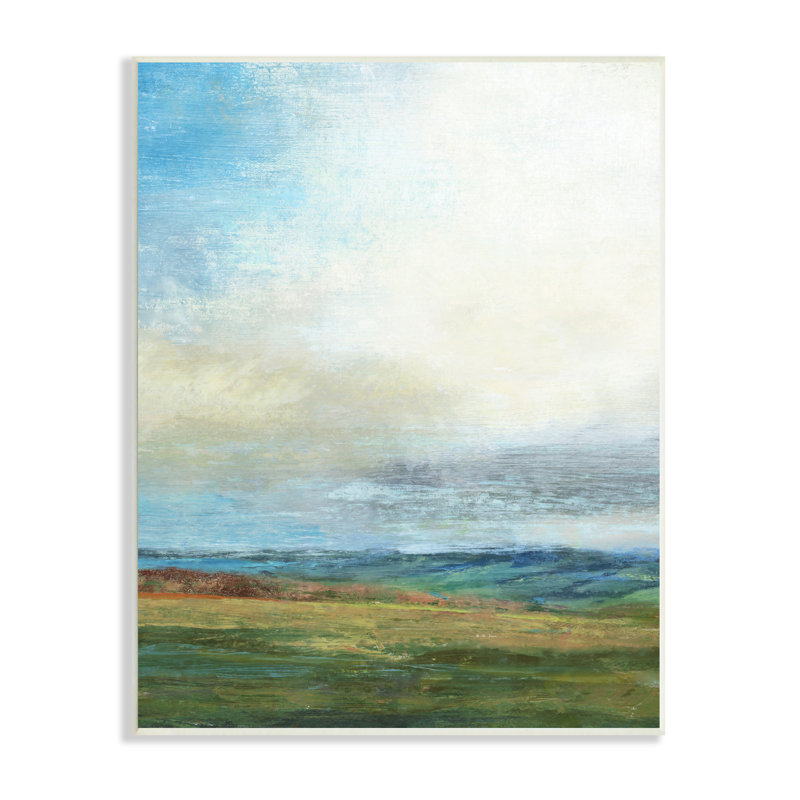 "Blue Sky Meadow Landscape" par Suzanne Nicoll - Peinture, H 15 po x l 10 po, Plaque murale