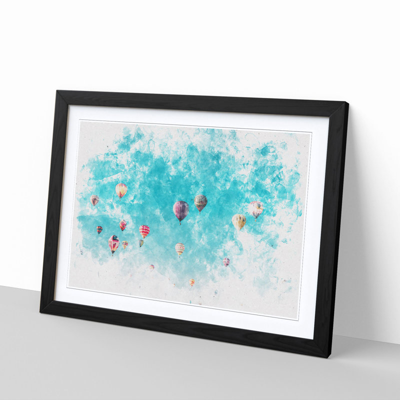 Going up in a Hot Air Balloon - Framed Print, 40cm H x 60cm W x 2cm D, Black Framed