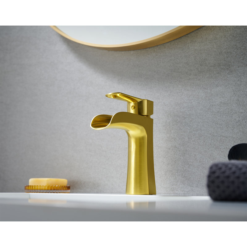 Tatcha Single Hole Single-Handle Waterfall Bathroom Faucet, Brushed Gold