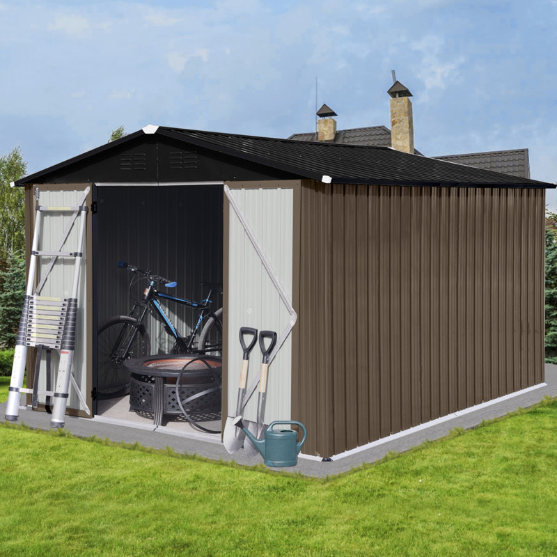 Metal Garden Sheds Outdoor Storage Sheds, Brown, 75.2" H x 102.4" W x 123.2" D