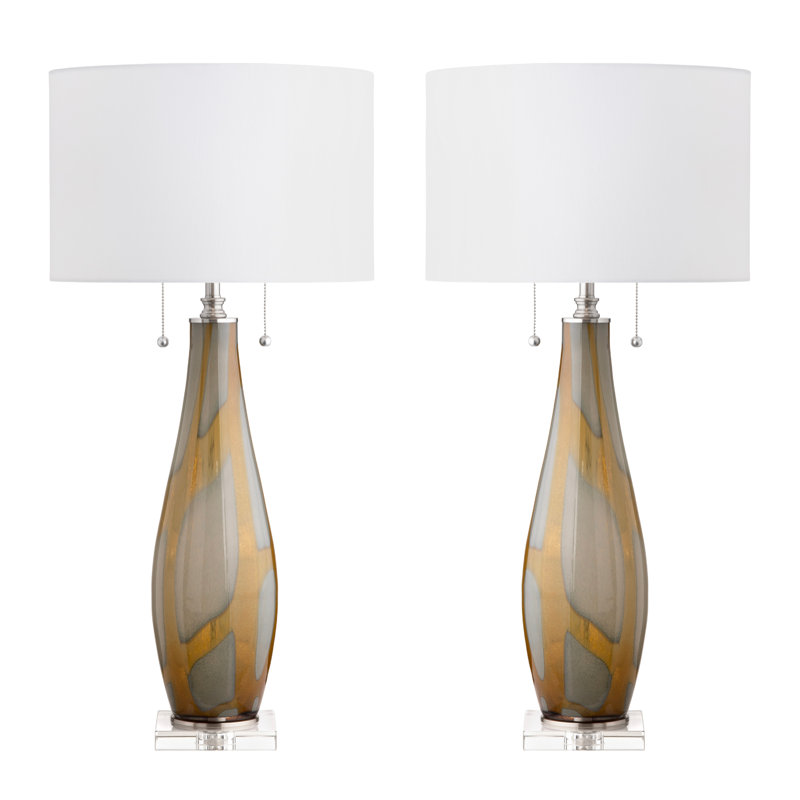 33.5" Glass Table Lamp With White Shade