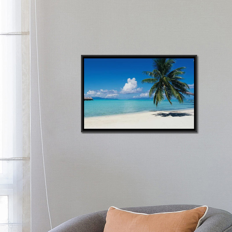 «Palmier sur la plage, Moana Beach, Bora Bora, Tahiti, Polynésie française», reproduction de photo sur toile, Pas de tapis