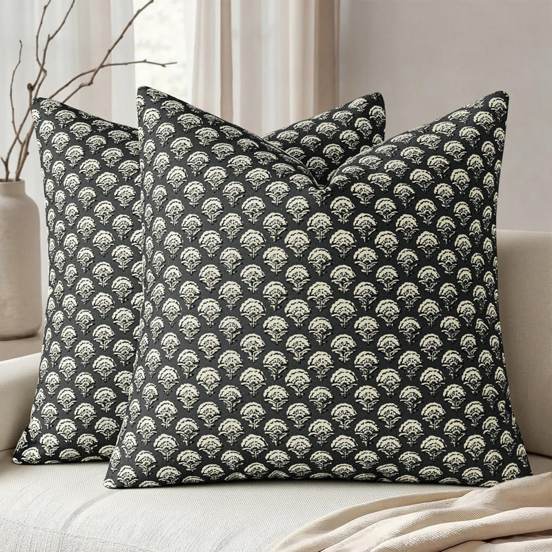 Housses de coussin imprimées en mélange de coton, taies d'oreiller décoratives rustiques vintage avec fermeture éclair invisible pour canapé de style campagnard ou chambre à coucher