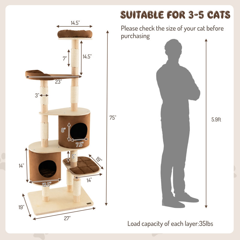 Davenia 75'' H Cat Tree, Brown