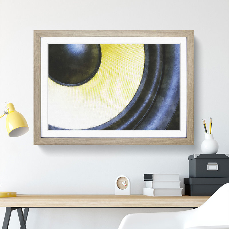 Yellow Speaker - Picture Frame Graphic Art, Oak Framed, 48cm H x 65cm W x 2cm D