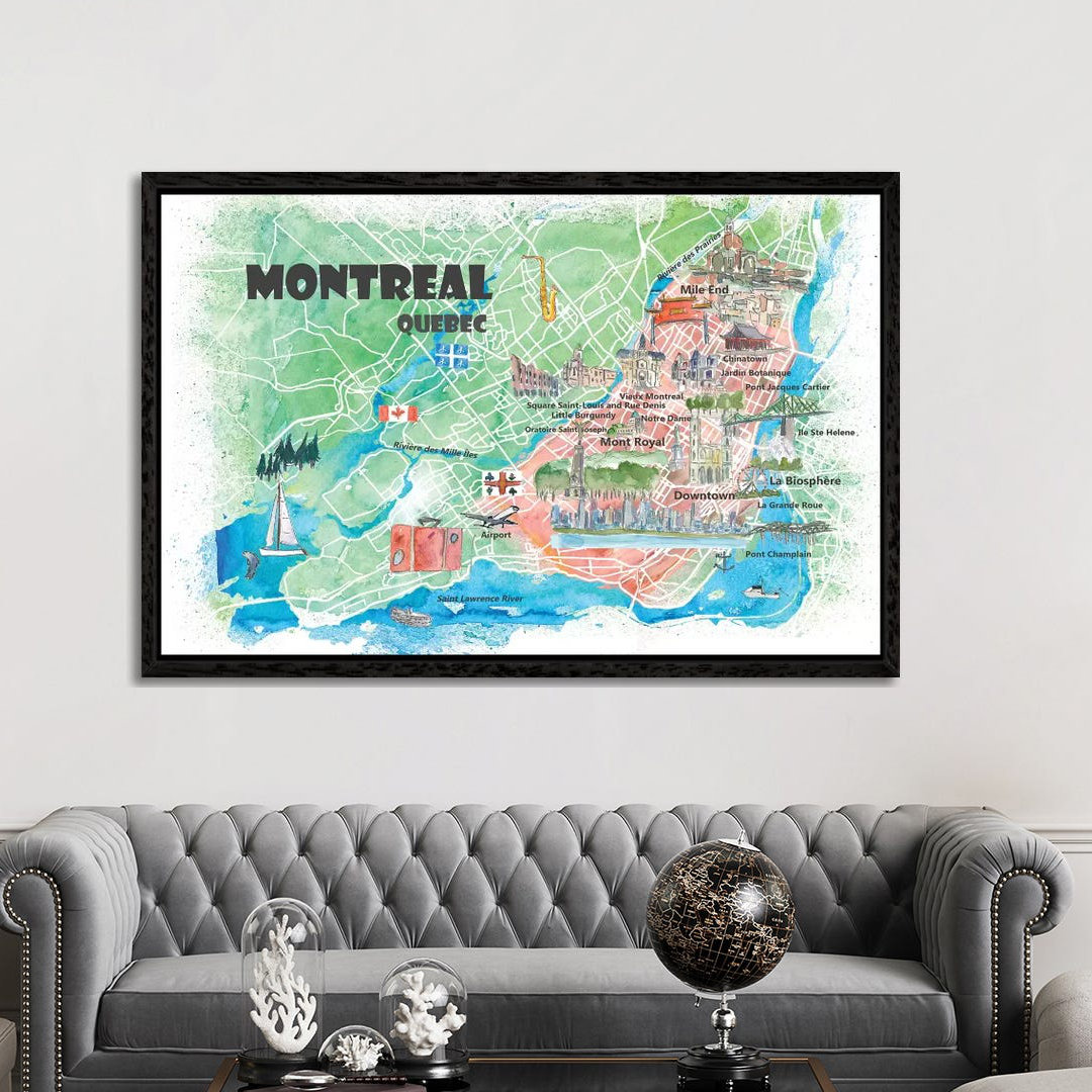 Montreal Quebec Canada Illustrated Map by Markus & Martina Bleichner - Painting on Canvas