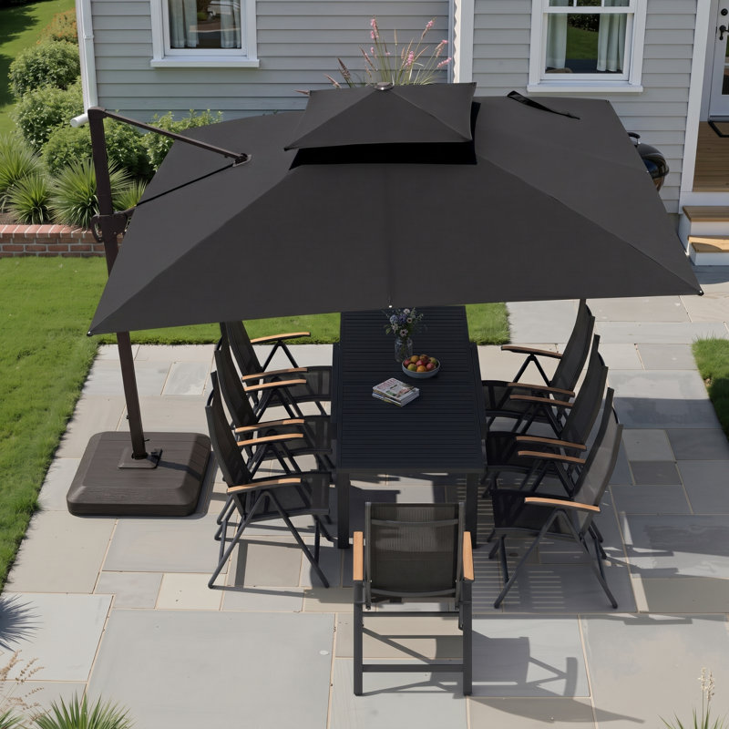 Parasol rectangulaire Sil 11 pi x 9 pi, base avec contrepoids incluse, Noir, noir, noir, noir