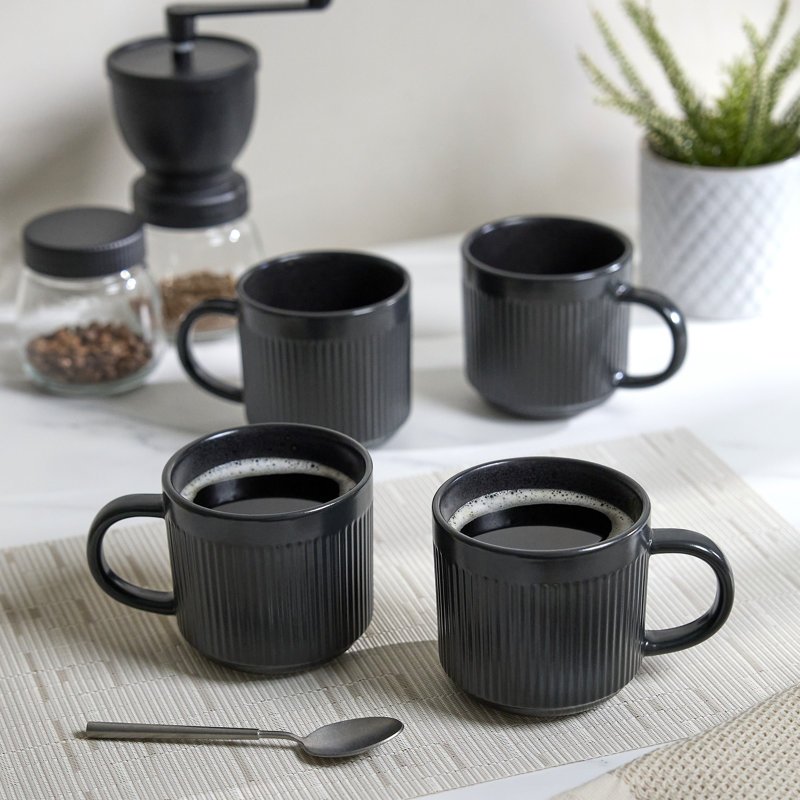 Ensemble de 4 tasses noires Sango Anderson - allant au micro-ondes et au lave-vaisselle 16,5 oz, Black