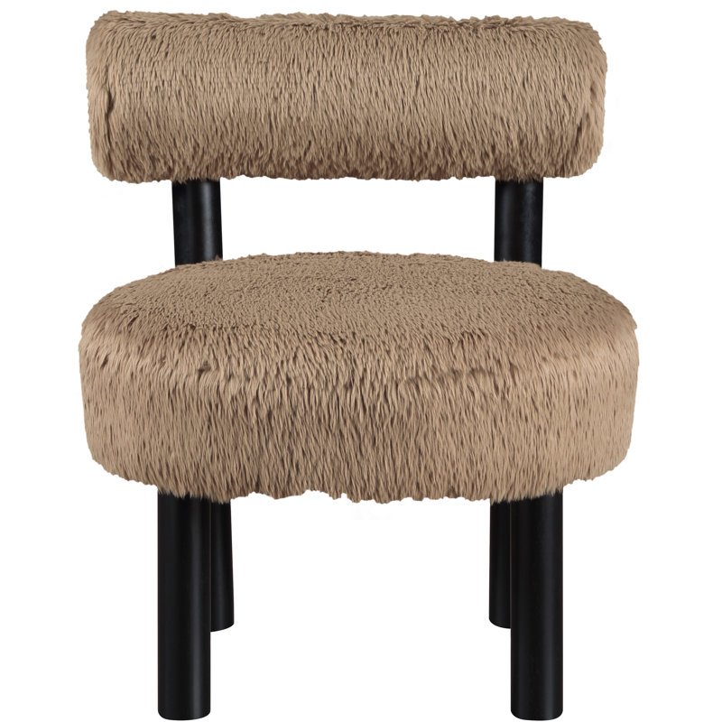 Fauteuil d'appoint rembourré Ambre, Tissu peau de vache brun clair végétalien, Noir, noir, noir, noir
