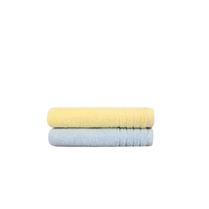 2 Piece 100% Cotton Hand Towel Set, Light Yellow/Blue