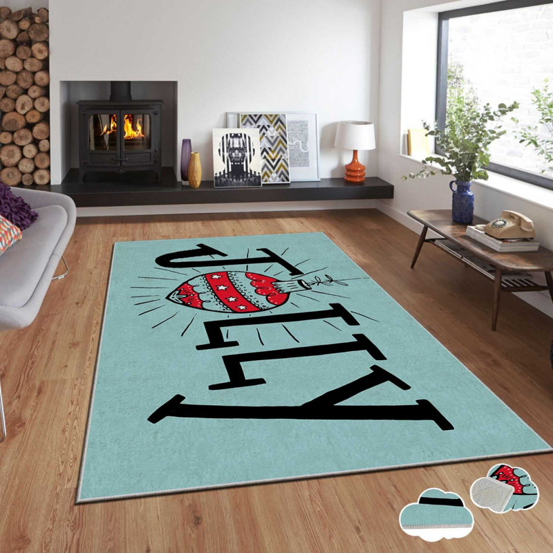 Tapis rectangulaire tissé à la machine en polyester bleu / noir / rouge, Rectangle 5 pi 3 po x 7 pi 7 po
