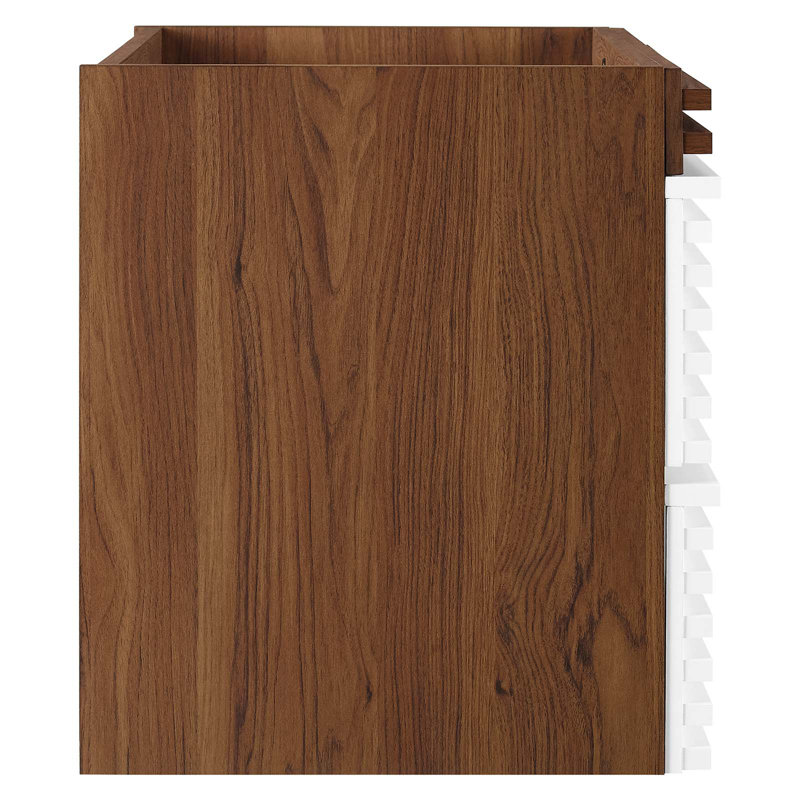 White and Walnut 30" MDF Wall-Mount Single Bathroom Vanity