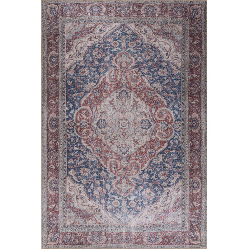 Tapis décoratif bleu marine bourgogne, Carré 7 pi 7 po