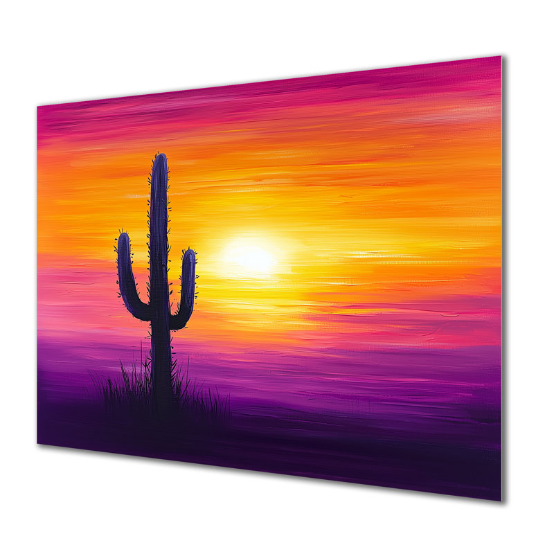 Minimal Cactus Sunset Horizon II - décoration murale florale en métal, impression de cactus floral