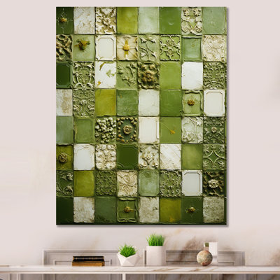 Botanicals Green Floral Tiles III - Art mural abstrait