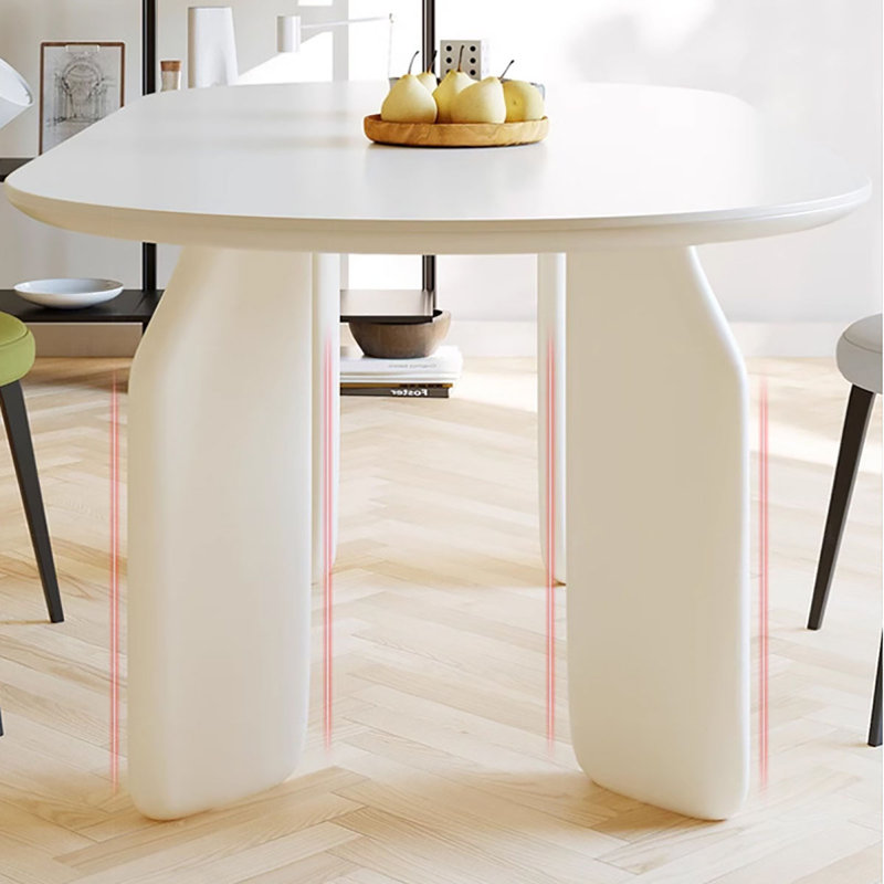 Table de salle à manger en marbre blanc avec pieds en bois, 7 Pieces: Table, 6 Chairs, H 31,5 po x l 55,1 po x P 29,5 po