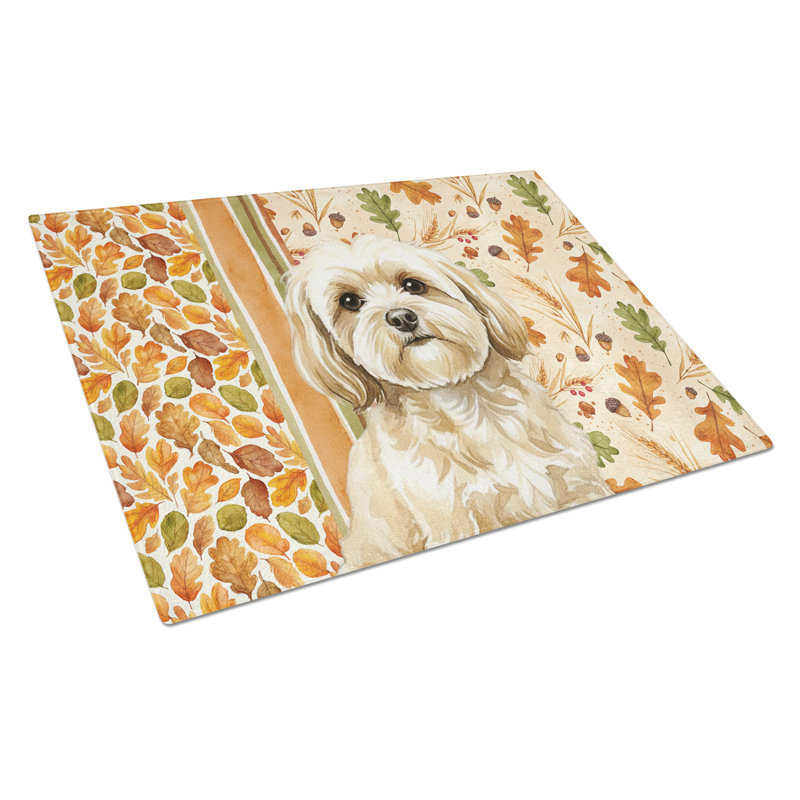 Planche à découper en verre crème Lhasa Apso Heirloom