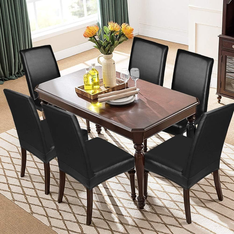 Housses de chaise - Noir - Paquet de 4 / Cuir PU / Protecteurs de chaise de salle à manger extensibles imperméables et huileux