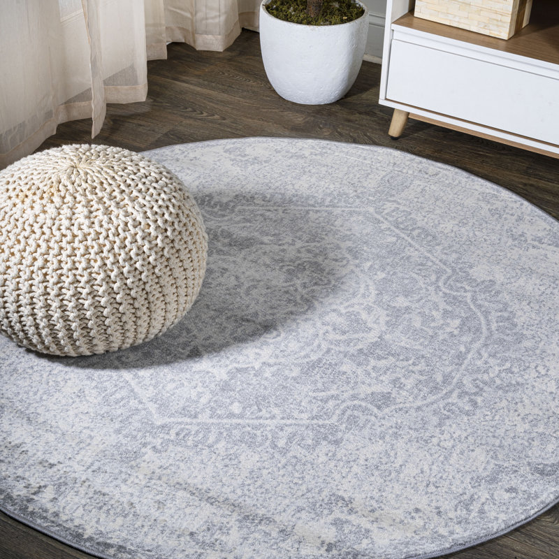 Ademar Modern Persian Vintage Medallion Gray/Ivory Rug, Round 6'7"