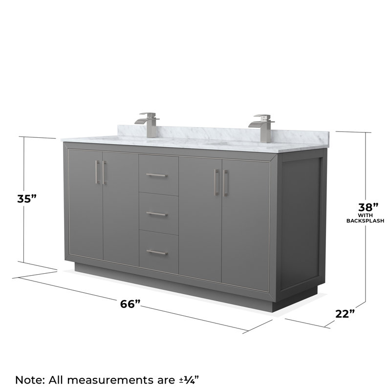 Icon 72" Double Bathroom Vanity Set, Brushed Nickel, White, 66"