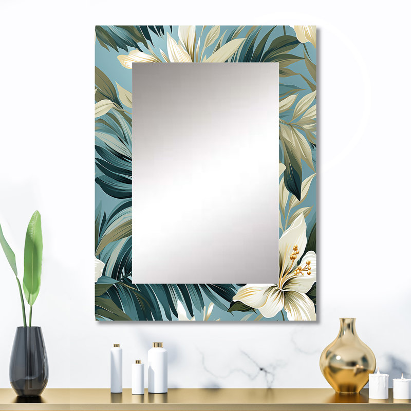 Brakov Coastal Neutrals Tropical Pattern - tropical  Decorative Mirror, Botanical, Floral Wall Mirror, Printed Metal Art