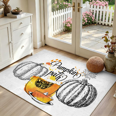 Tapis d'intérieur transparent lavable à la machine, motif de calligraphie citrouille, carte