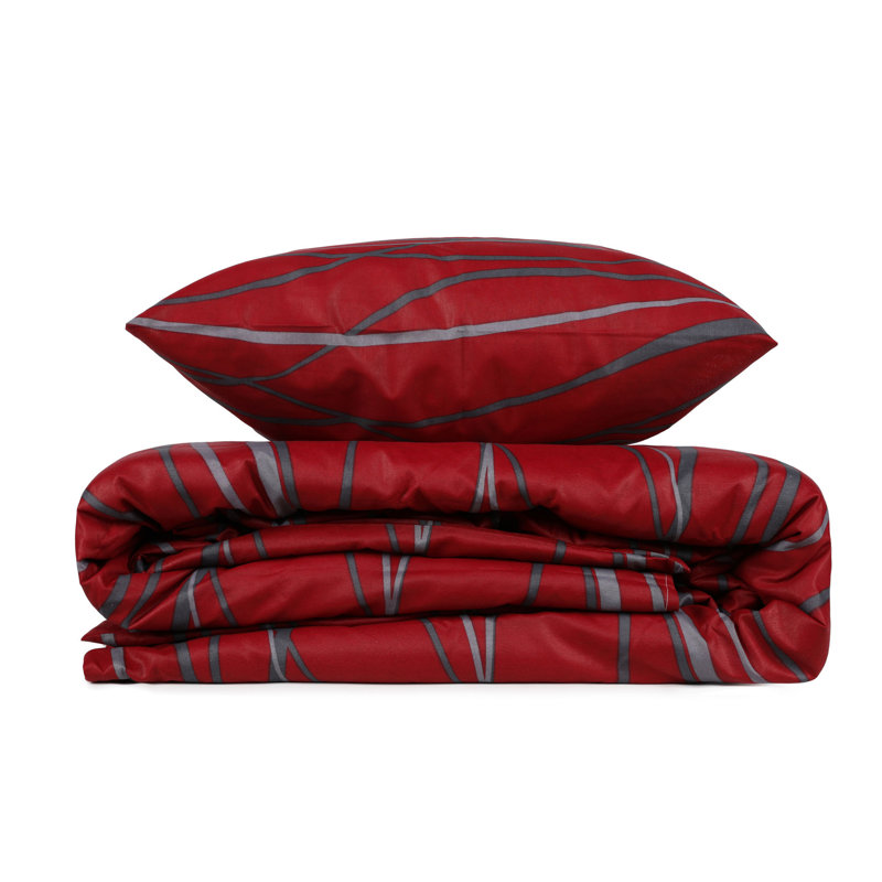 Ensemble de housse de couette luxueuse simple, rouge Claret et anthracite | 65% coton / 35% polyester, housse de couette 55,1 po x 78,7 po et taie d'oreiller 23,6 po x 23,6 po | Facile d'entretien, lavable à la machine, conception élégante avec fermeture à boutons