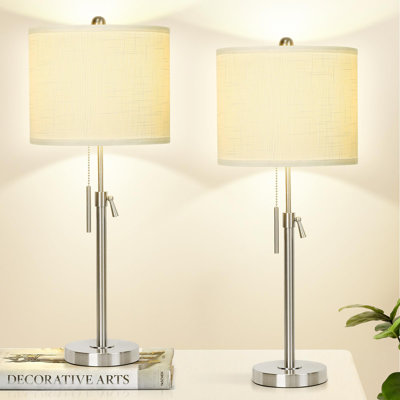 Adjustable Height Modern Table Lamps Set Of 2, 3-Way Dimmable LED Bulbs, Fabric Shade