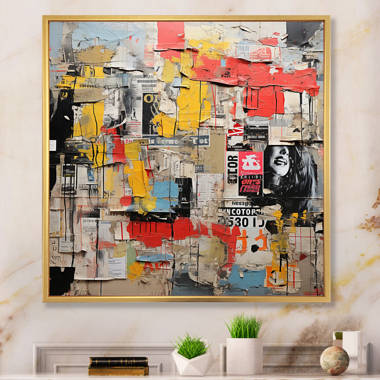 Designart 'Old Style Newspaper Street Art Collage VIII' Modern Gallery-Wrapped Canvas - 36x28 - 3 Panels - 36 in. Wide x 28 in. High - 3 Panels