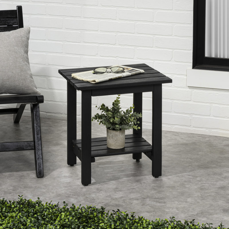 Kellie 16" Modern Black Acacia Wood Outdoor Side Table, 2-Tier Slatted Rectangular Weather-Resistant Patio End Table for Garden