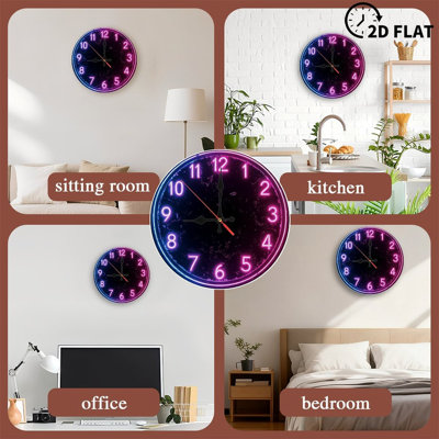 Neon Clock Wall Decor Purple Pink Glow